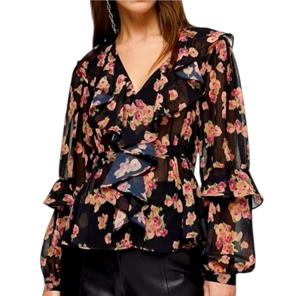Topshop Tops - Floral Ruffle Top
